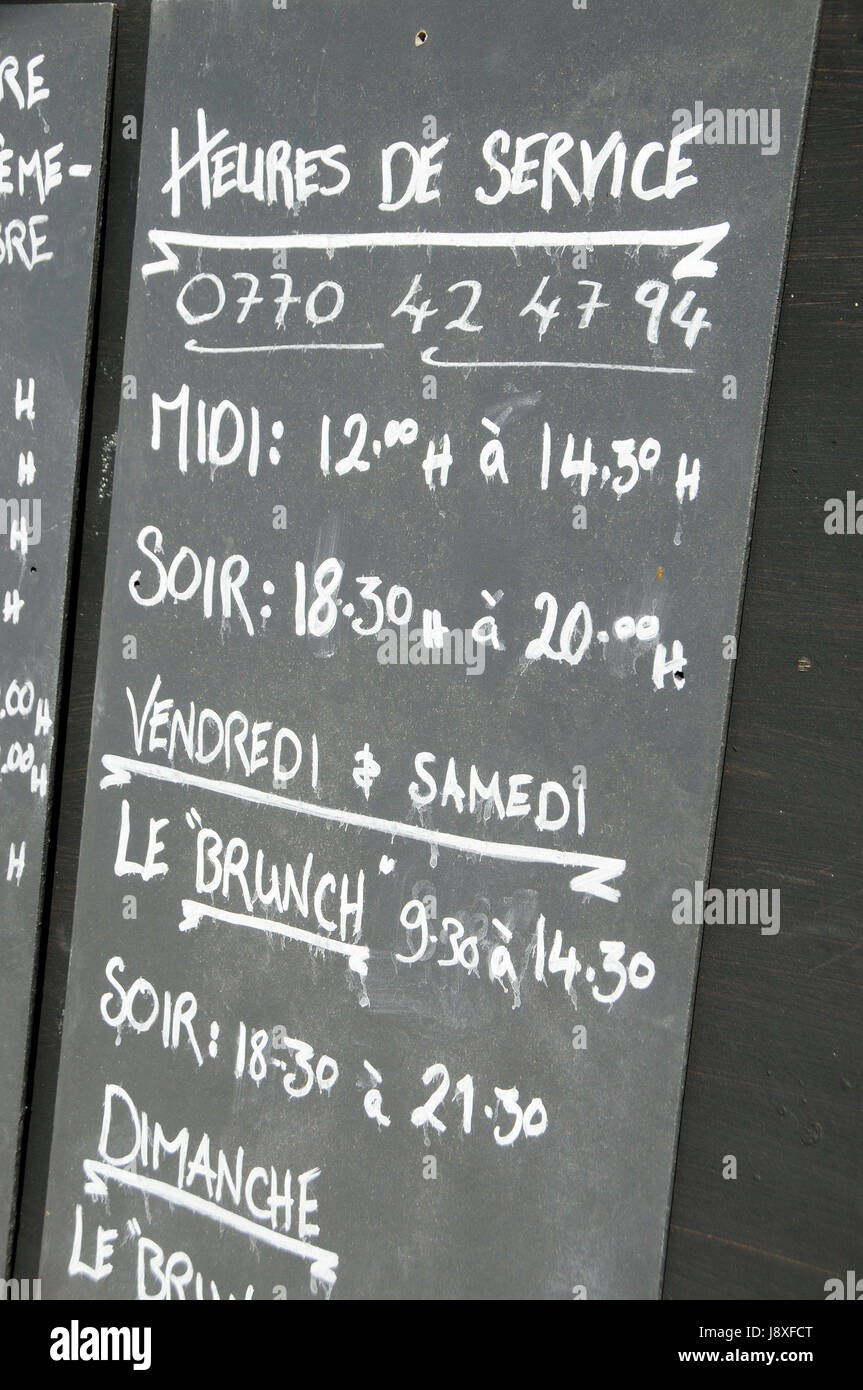 Cafe menu sulla lavagna, Francia Foto Stock