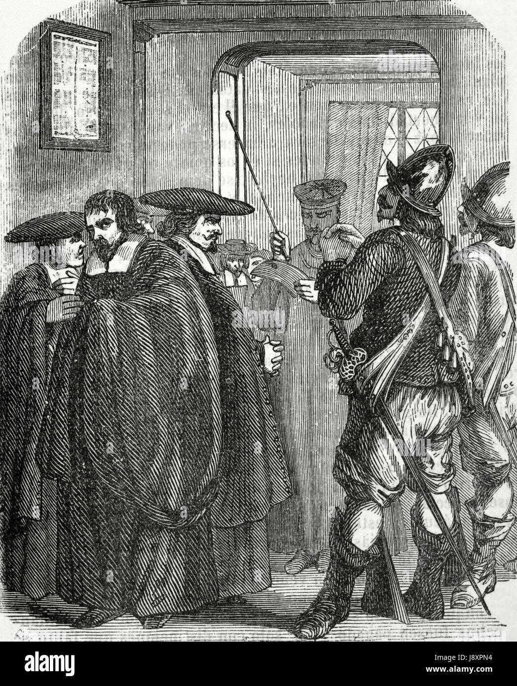 Arresto dei gesuiti accusato di ispirare Jean Chatel (1575-1594) per assassinare il re Enrico IV di Francia (1553-1610) su 27th, dicembre 1594. Incisione di Dupre, 1851. Foto Stock