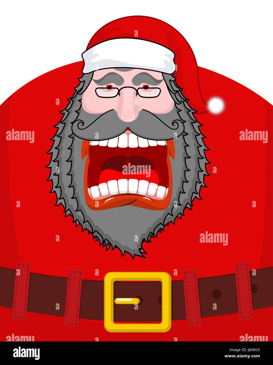 Il male oscuro Santa Claus grida. Nero barba e baffi e la cinghia. Nonno negativo. Aggressiva di vecchio uomo. Titolare di pensione o di rendita infelice. Illustrazione di natale Illustrazione Vettoriale