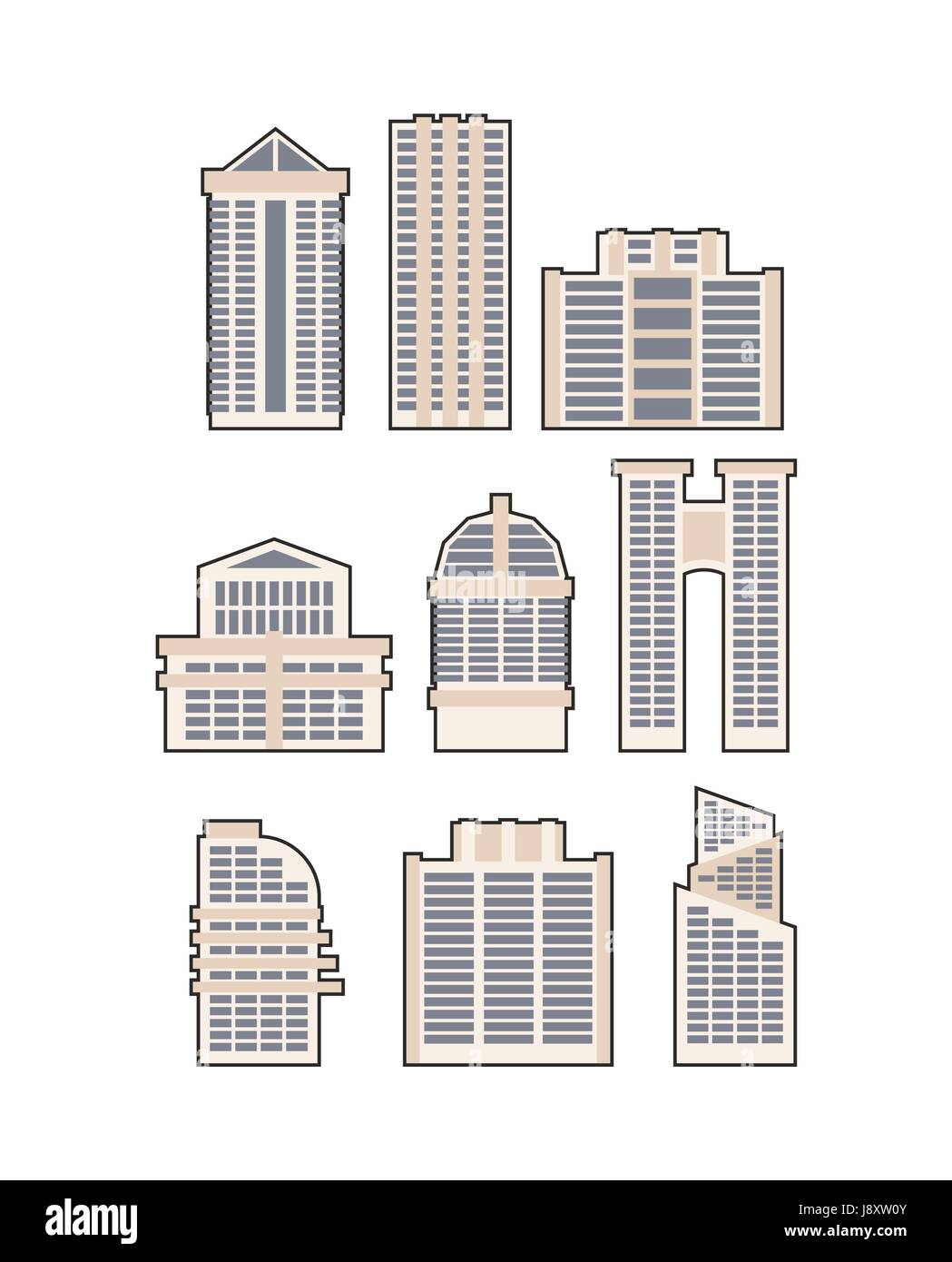 Impostare i grattacieli e gli edifici. Icona del vettore. Casa Urbana Illustrazione Vettoriale