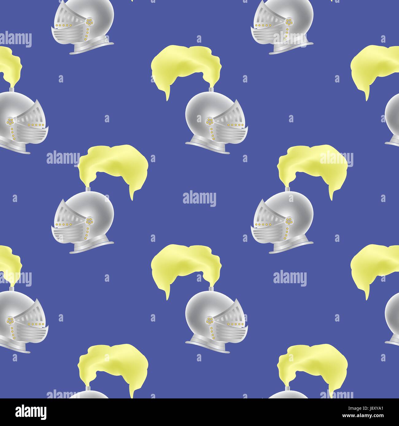 Il cavaliere del metallo casco Seamless Pattern su sfondo blu Illustrazione Vettoriale