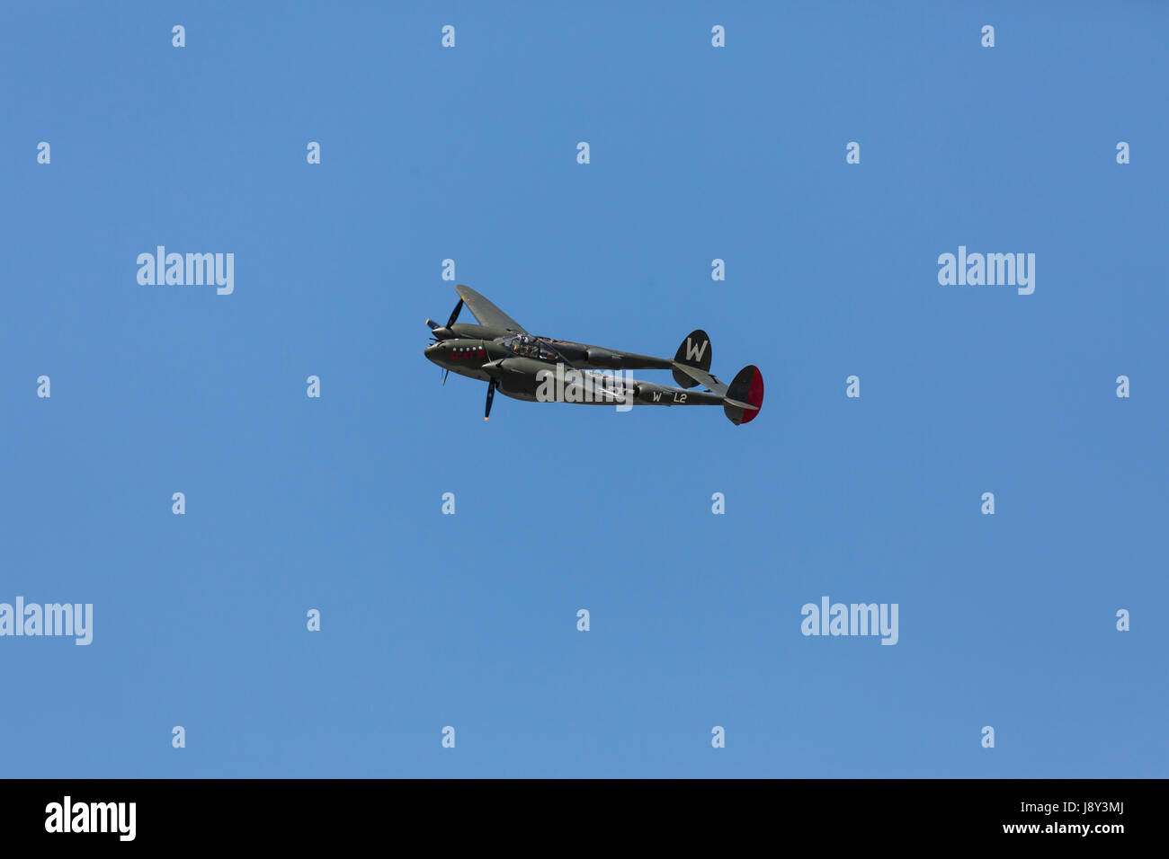 Un Lockheed P-38 Fulmine presso la Air National Guard in Airshow Sioux Falls, Dakota del Sud, Stati Uniti d'America. Foto Stock