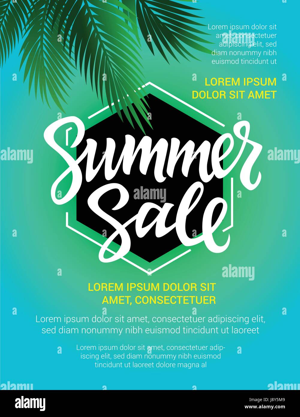 Estate Vendita - vettore modello di foglio illustrativo con spazzola scritte Illustrazione Vettoriale