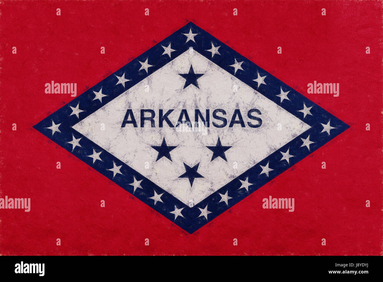 Illustrazione della bandiera dell'Arkansas State in America con un look grunge Foto Stock