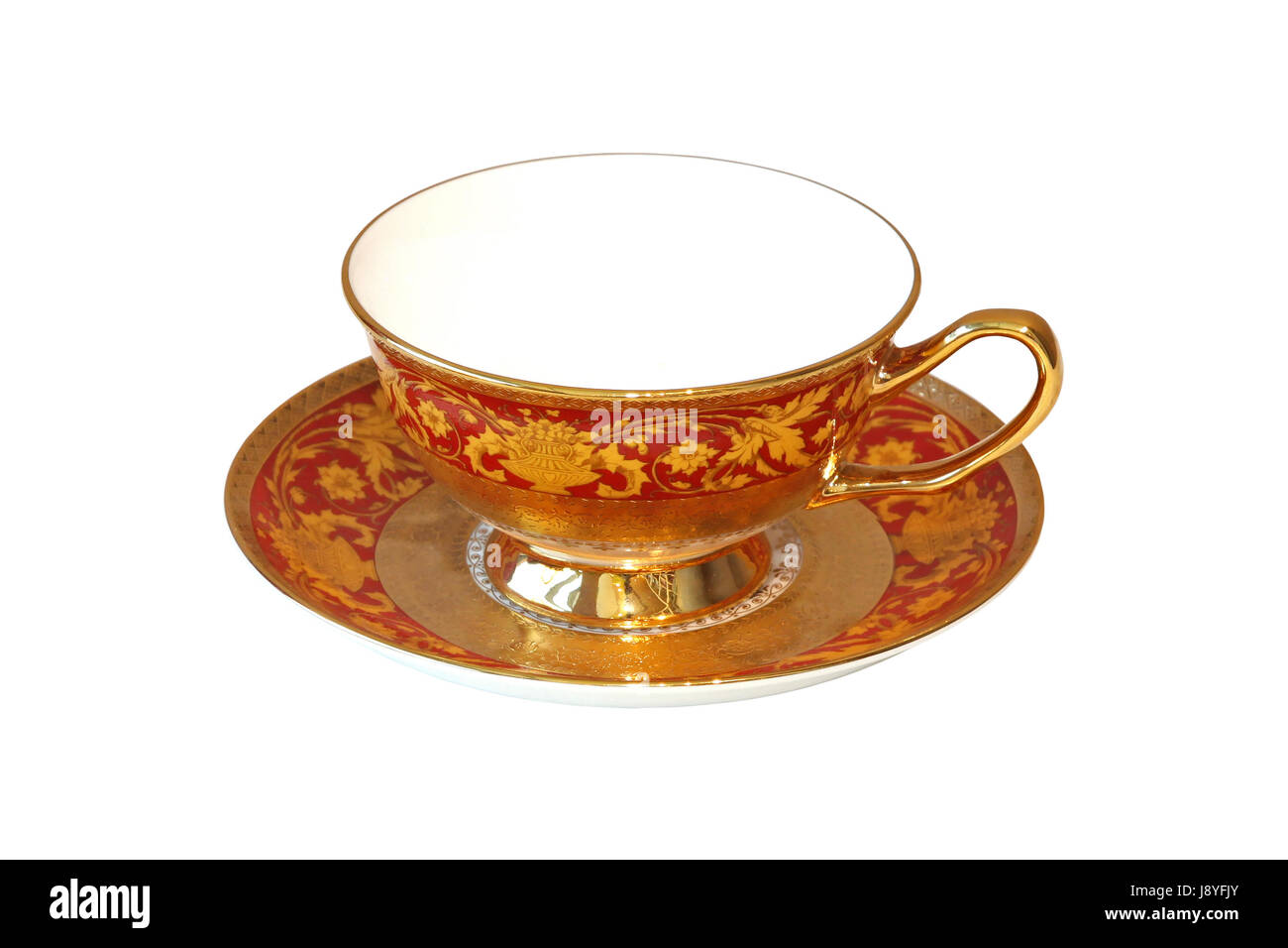 Cup, isolato, vintage, porcellana, ceramica, oro, piastra, coppa, oggetto, isolato, Foto Stock
