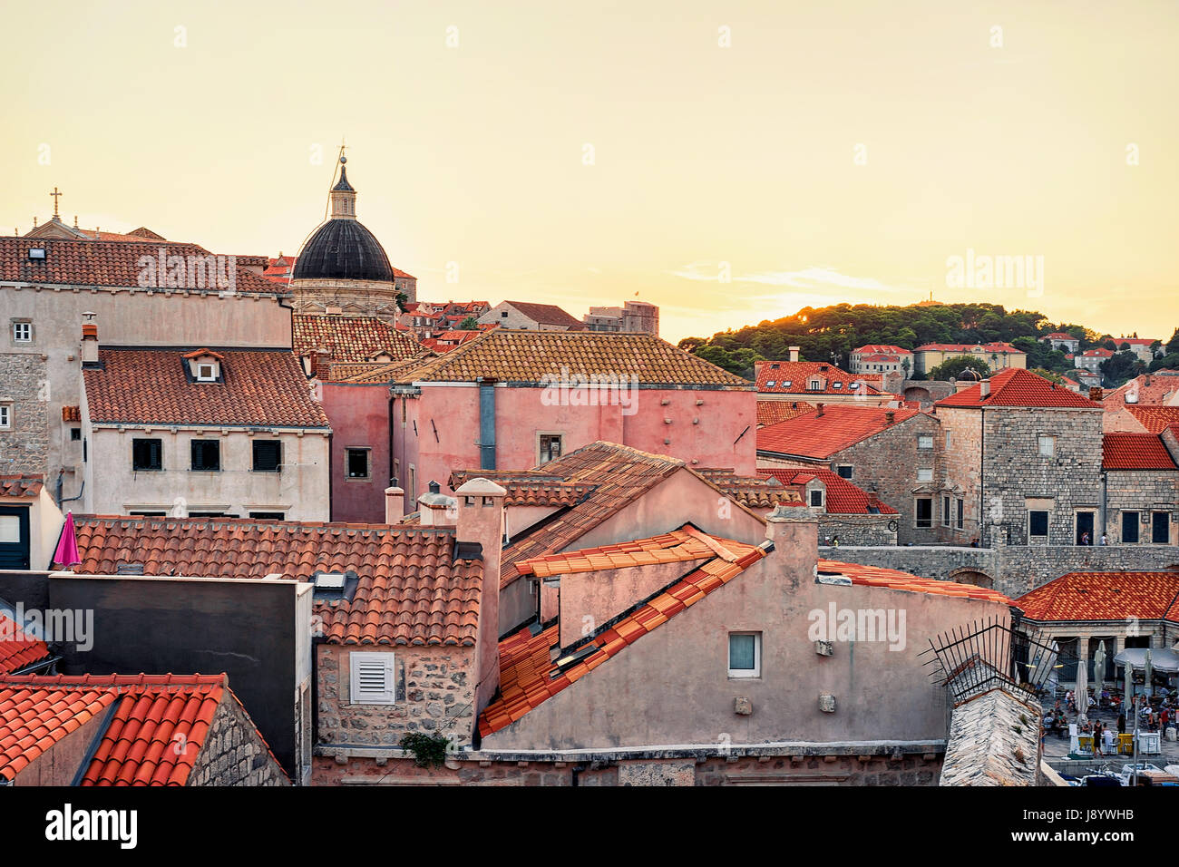 Tramonto a Old Town e San Biagio Chiesa, Dubrovnik, Croazia Foto Stock