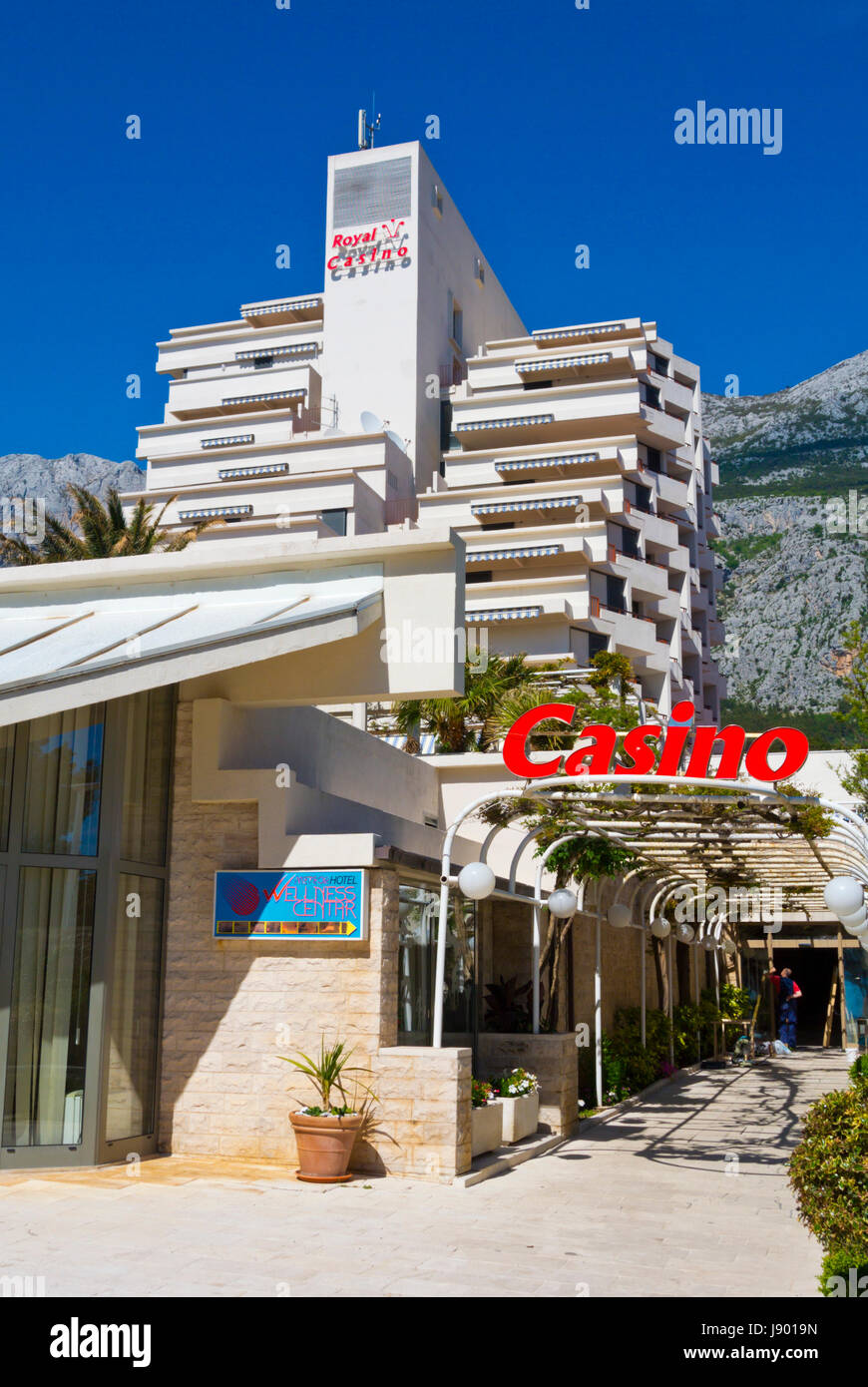 Royal Casino, Hotel Meteor, dalla spiaggia principale, Makarska, Dalmazia, Croazia Foto Stock