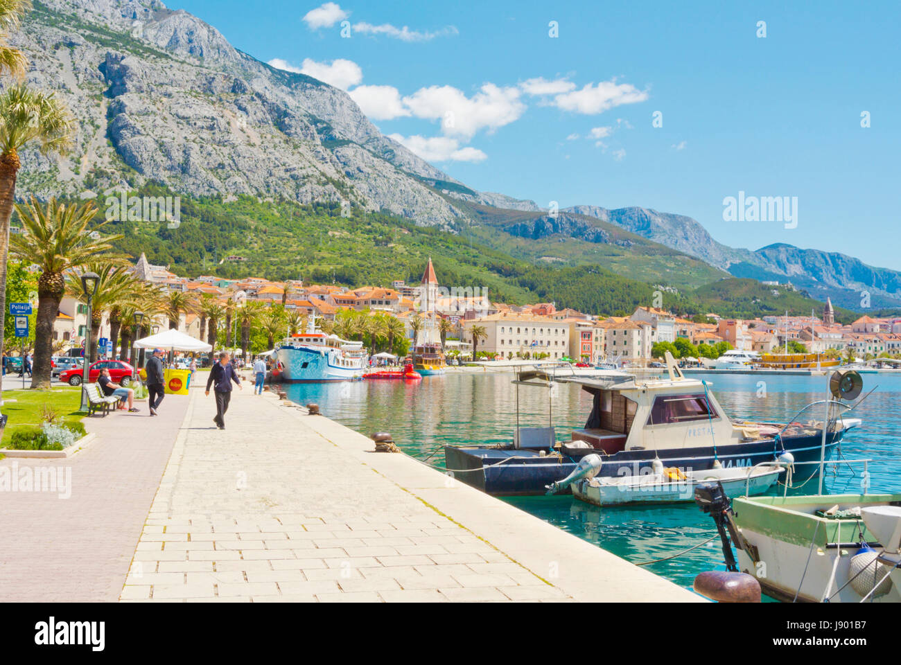 Obala Kralja Tomislava, lungomare, Makarska, Dalmazia, Croazia Foto Stock