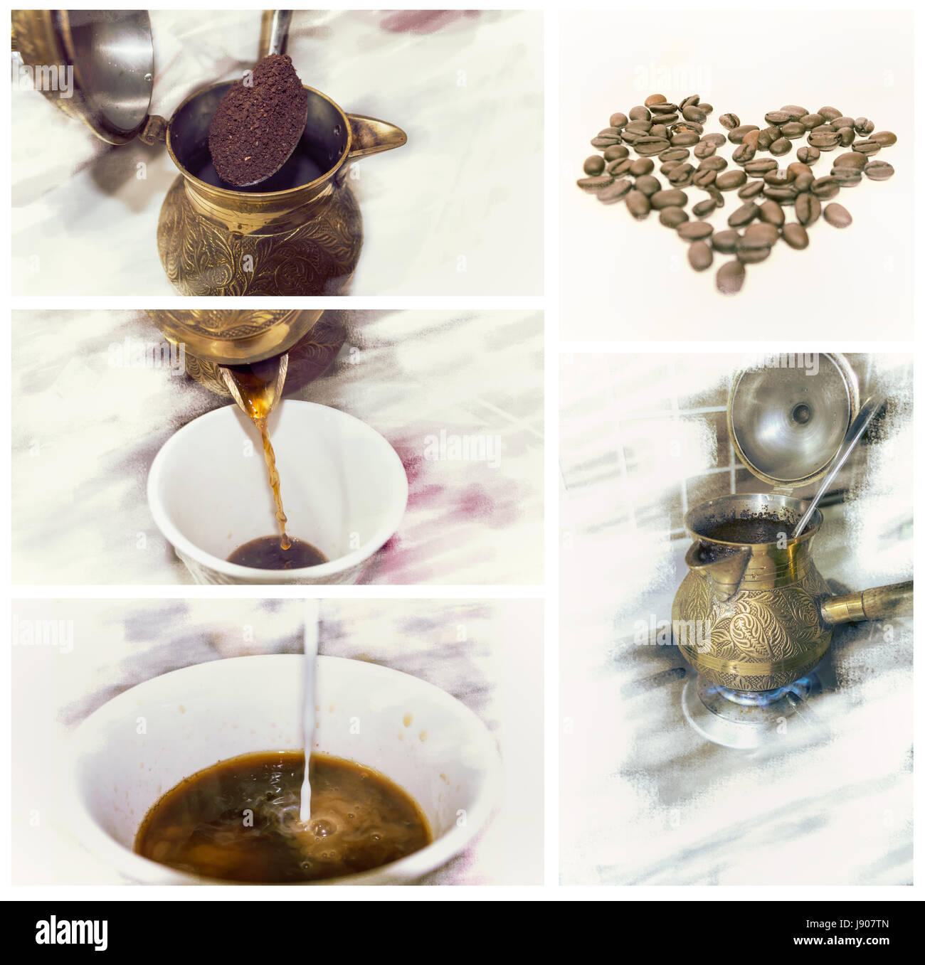 Set di immagini per fare il caffè Foto Stock