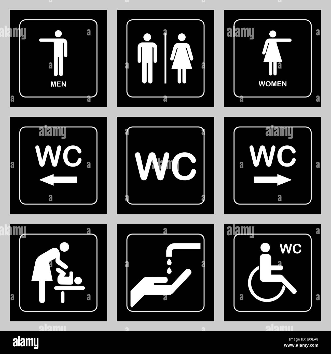 WC / Wc piastra porta set di icone. Gli uomini e le donne WC segno per la toilette. Illustrazione Vettoriale