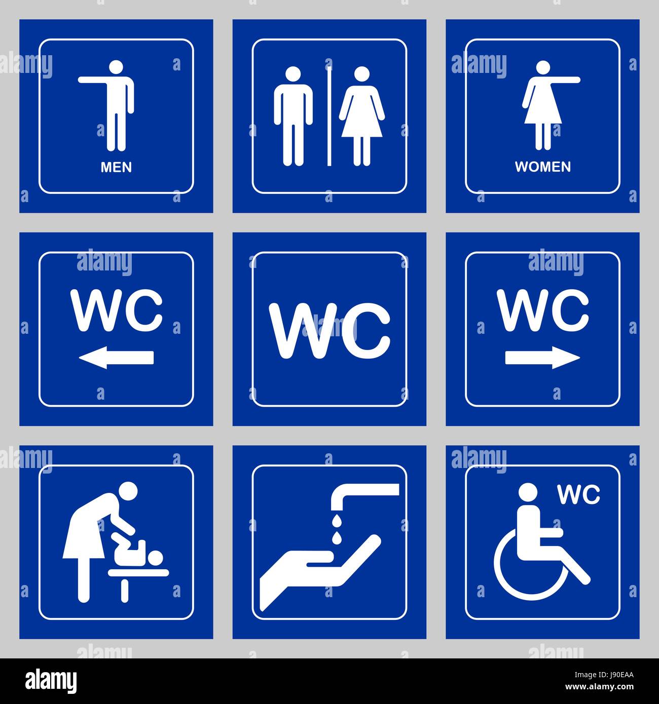 WC / Wc piastra porta set di icone. Gli uomini e le donne WC segno per la toilette. Illustrazione Vettoriale