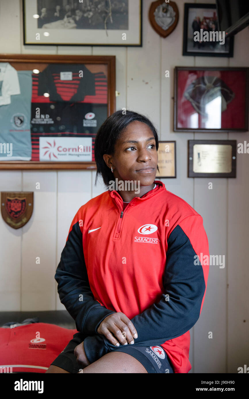 Maggie Alphonsi MBE. Oltre a essere un vincitore della Coppa del Mondo, Maggie detiene anche una laurea e due dottorati onorari. Foto Stock