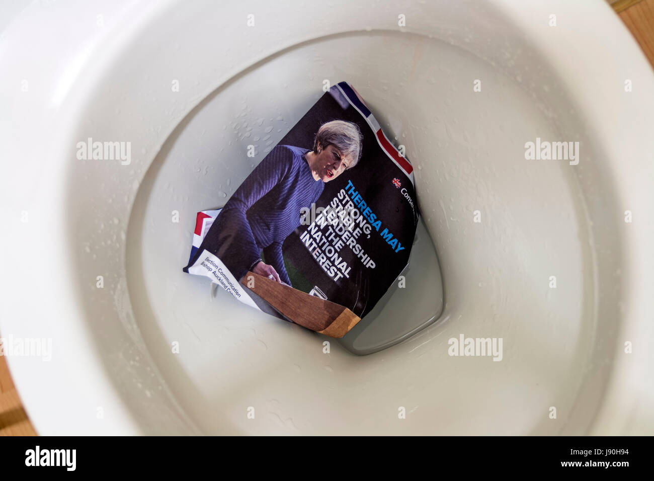 Conservatore volantino elettorale in wc Foto Stock