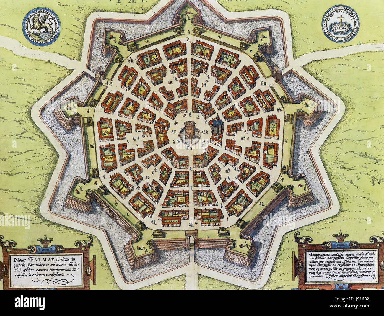 PALMANOVA, Nord est Italia. Una carta del Seicento che mostra a forma di stella difese bastione progettato da Vincenzo Scamozzi. Foto Stock