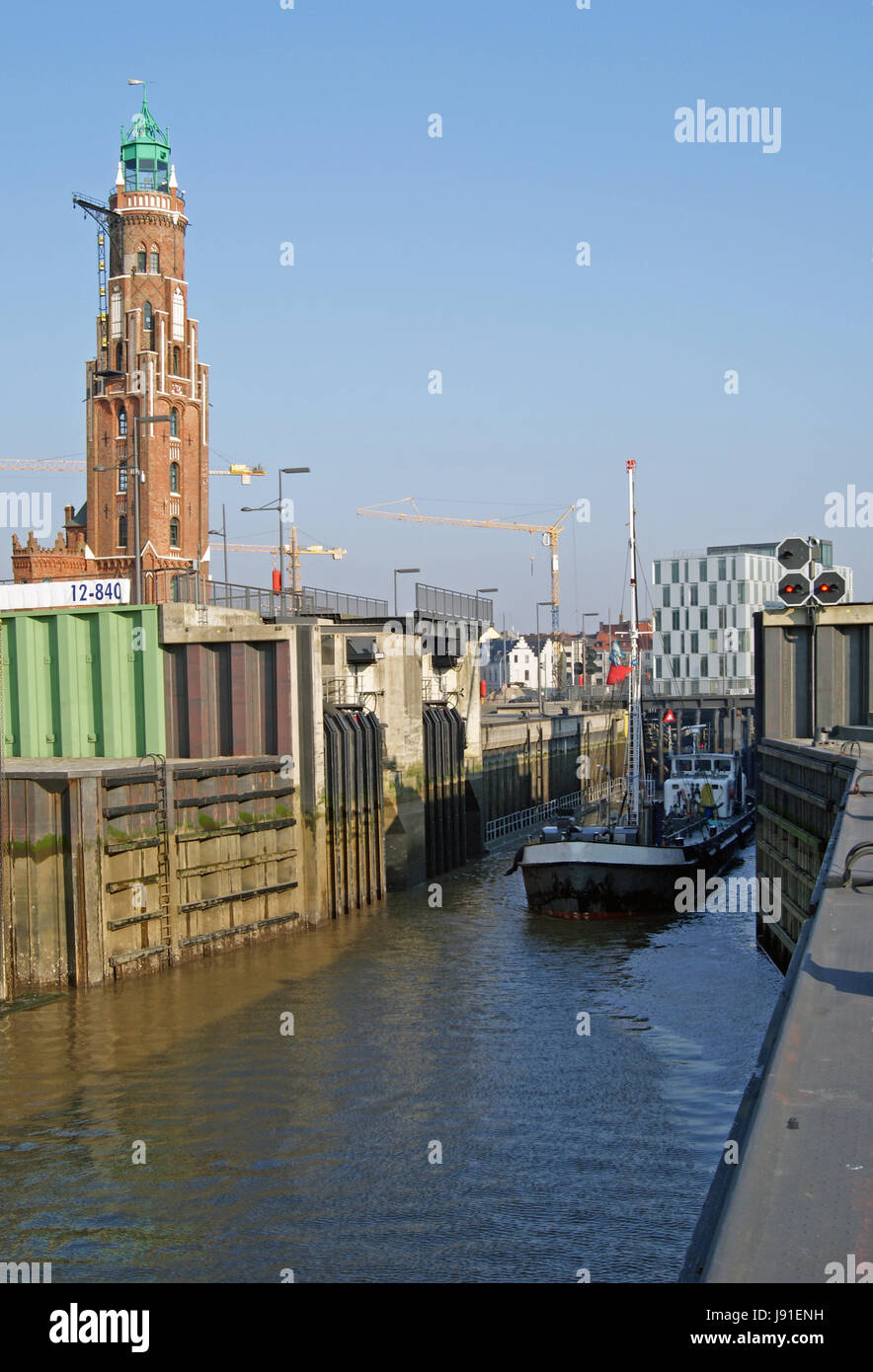 Acqua, mare del Nord, acqua salata, mare oceano, porto, sluice, porti, freighter, Foto Stock