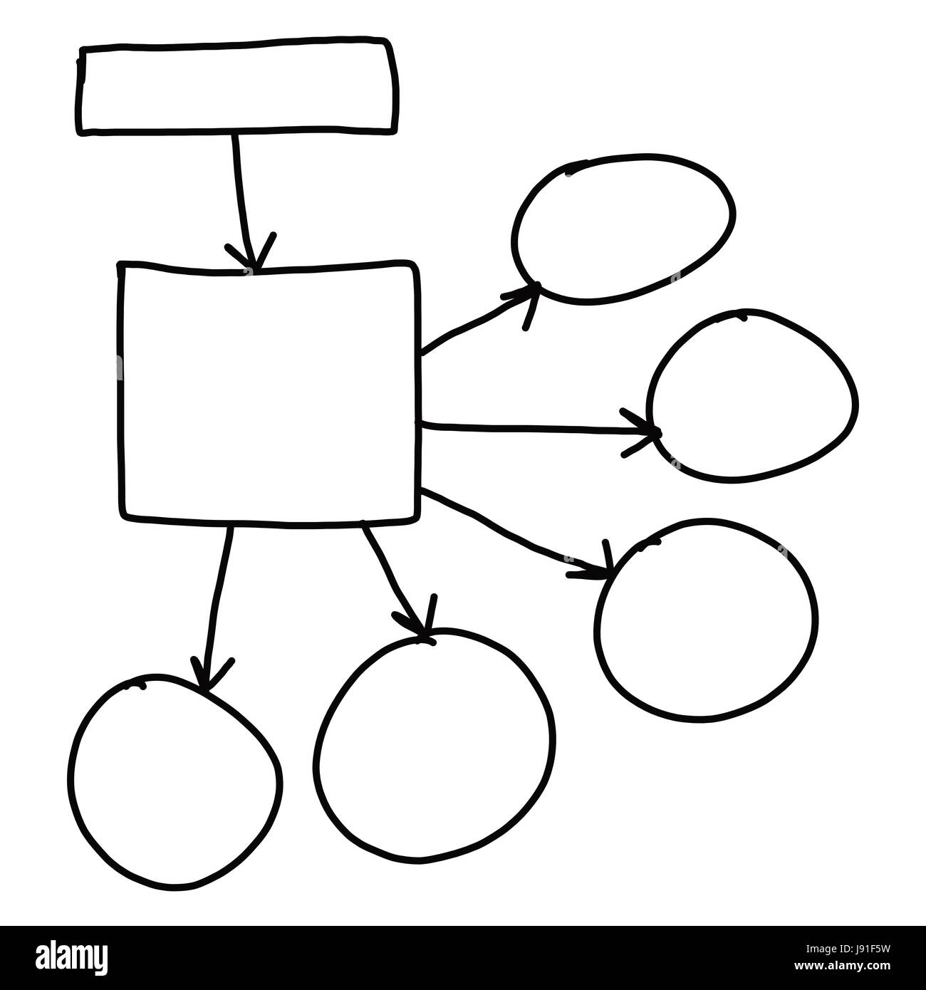 Mano di imprenditore di grafica di disegno a simboli forme geometriche grafico per le informazioni di input concetto su sfondo bianco. Foto Stock
