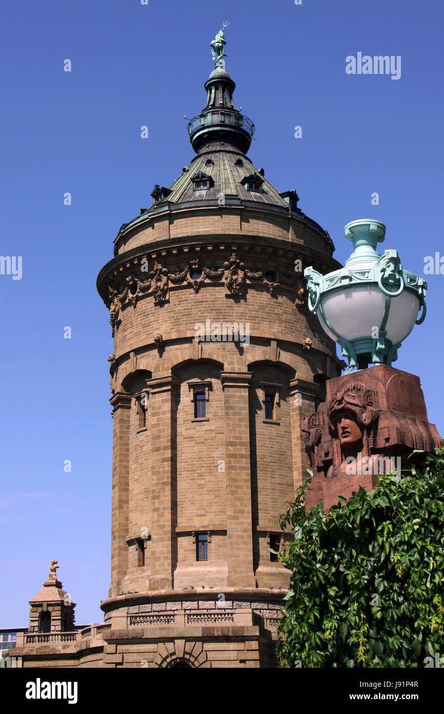 Water Tower e art nouveau in Mannheim Foto Stock