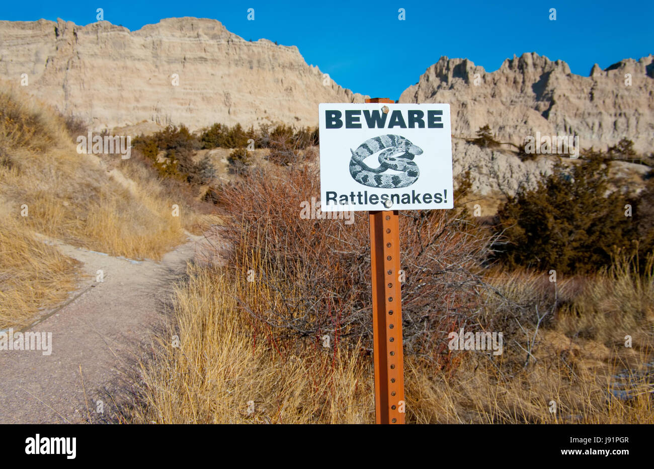 Segno, del segnale di pericolo, snake, avvertimento, post rattlesnake, natura, segno, segnale, Foto Stock