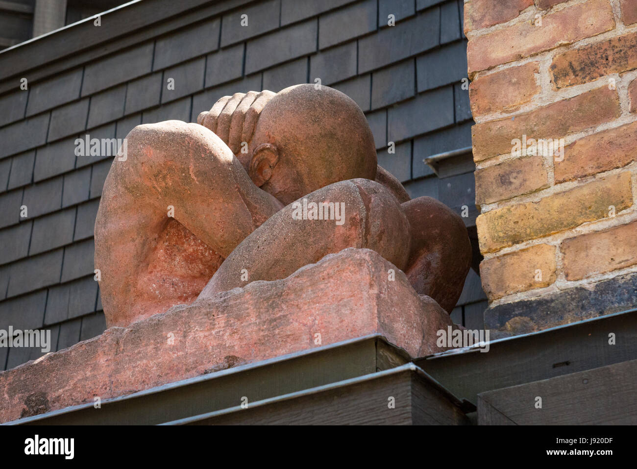 Chicago Illinois Oak Park Avenue Chicago Frank Lloyd Wright architetto famoso Prairie stile la sua casa & Studio Museum costruito 1889 1867 al 1959 statua Foto Stock