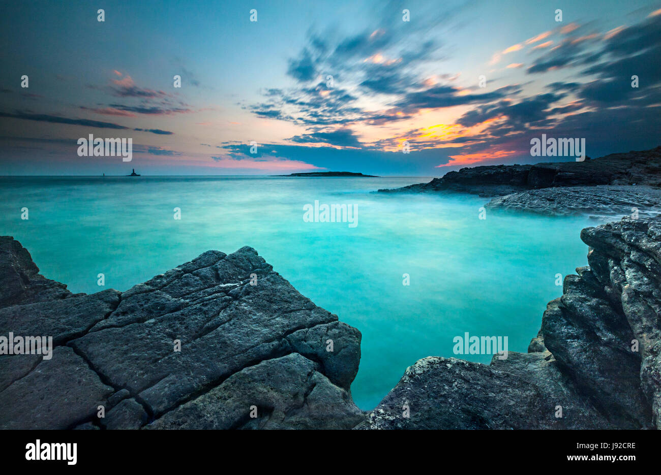 Paesaggio al tramonto in Istria. Rt Kamenjak, Premantura. Foto Stock