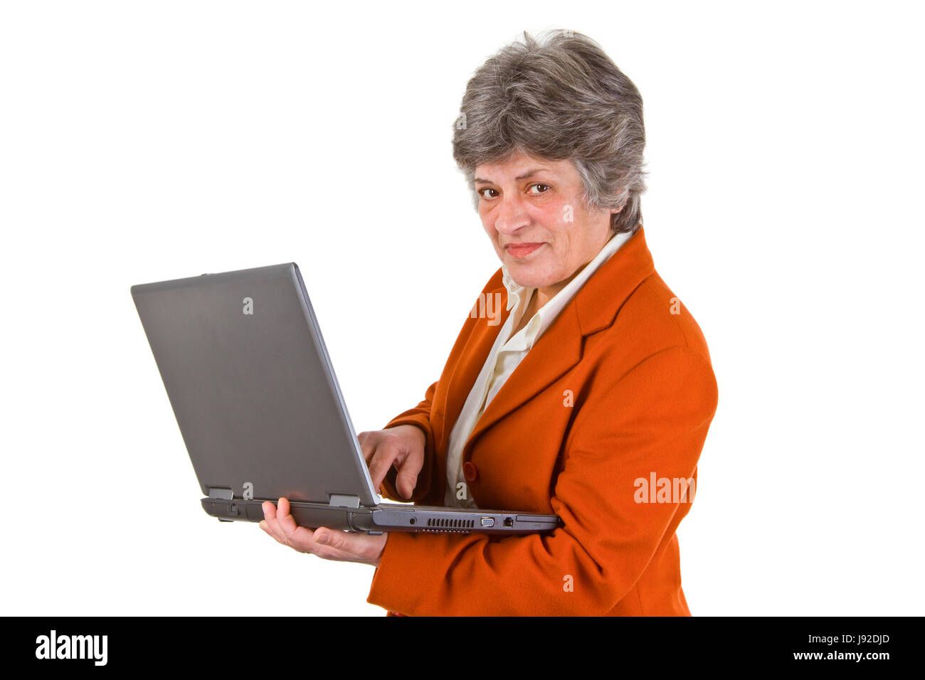 Donna, laptop, notebook, computer, computer, seniort, titolare di pensione di vecchiaia Foto Stock