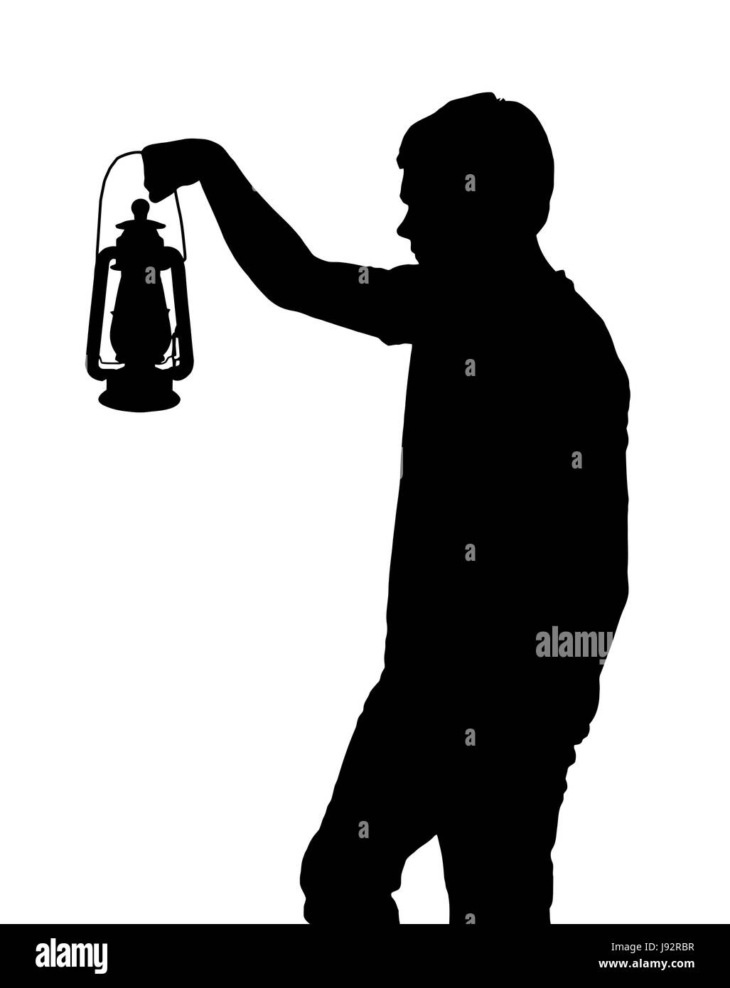 Silhouette di un ragazzo adolescente mantenendo la lanterna Illustrazione Vettoriale