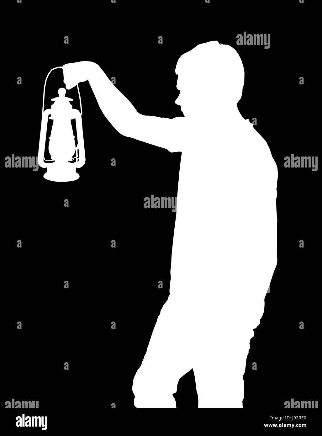 Invertite la silhouette di un ragazzo adolescente mantenendo la lanterna Illustrazione Vettoriale