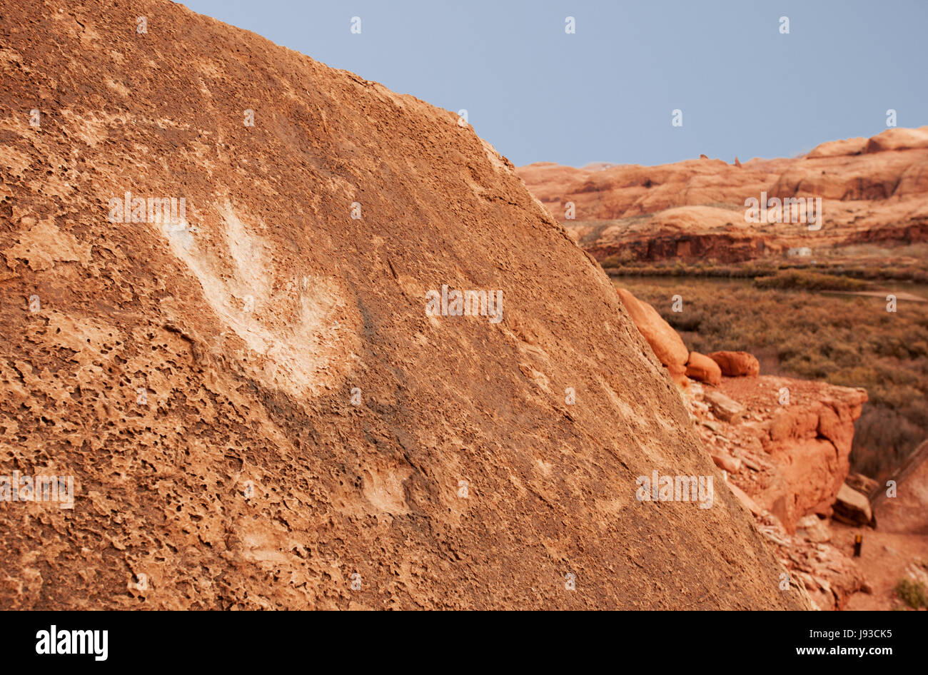 Nord America; Stati Uniti; Utah e Colorado River nei pressi di Moab; caratteristiche naturali; deserto; dinosauro via Foto Stock