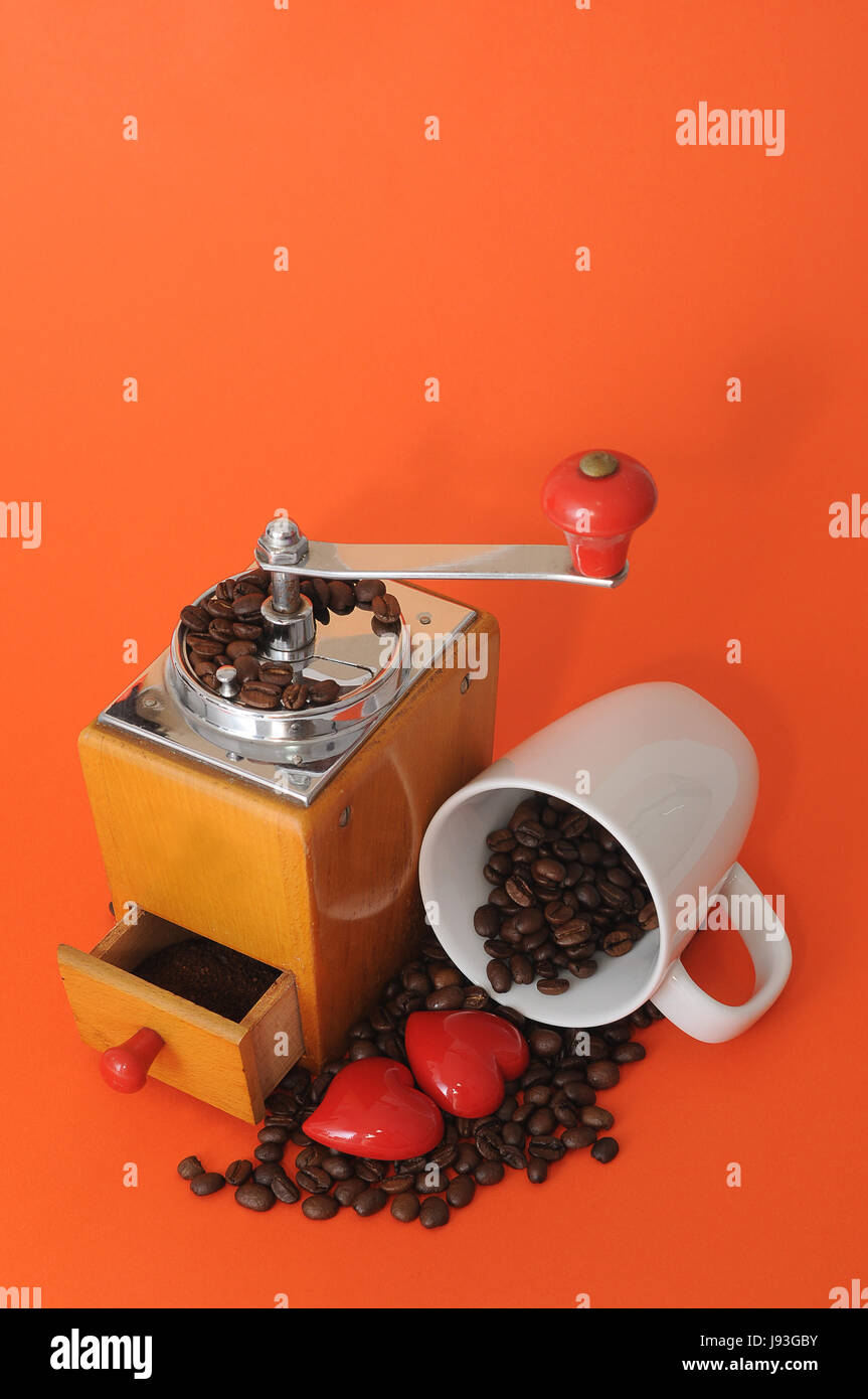 Caffè chicco di caffè, coffee mill, smerigliare, meccanica, i chicchi di caffè, vecchio, coppa, Foto Stock