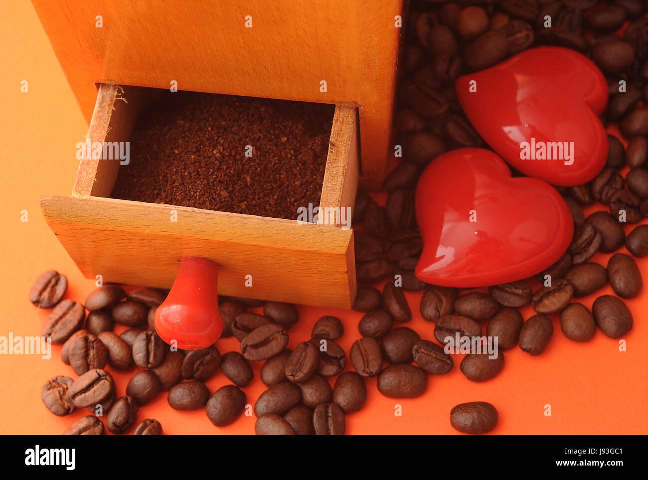 Caffè chicco di caffè, coffee mill, smerigliare, meccanica, i chicchi di caffè, vecchio, coppa, Foto Stock