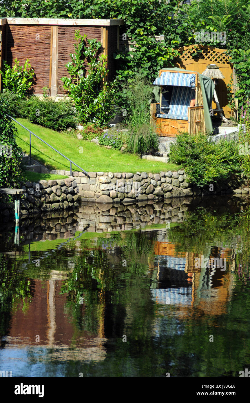 Giardino, idilliaco, canali, giardini, nordfriesland, a casa, città, di ricambio Foto Stock