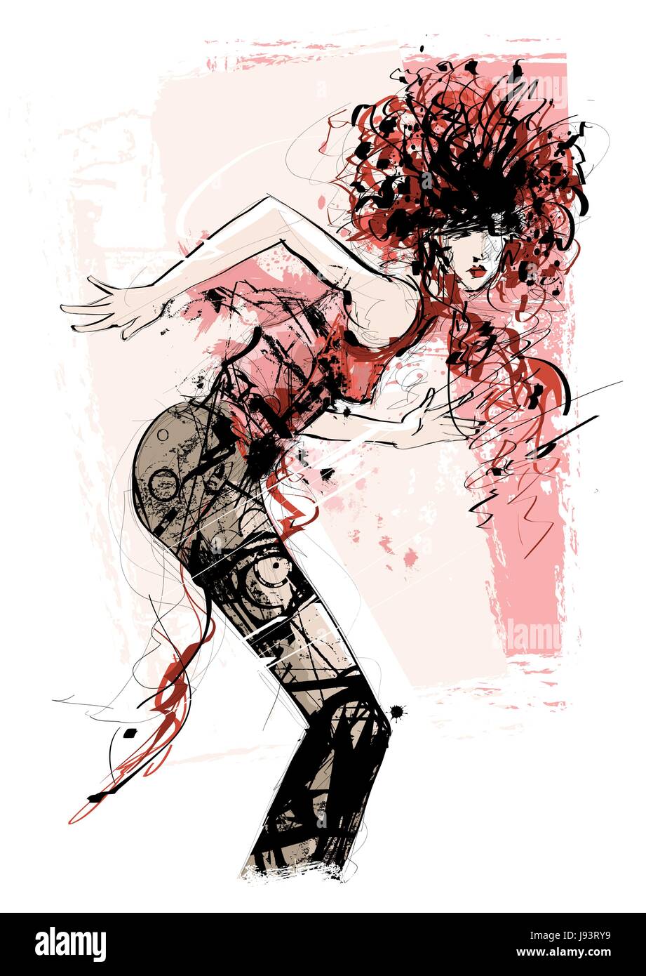 Woman Dancing su un sfondo grunge - illustrazione vettoriale Illustrazione Vettoriale
