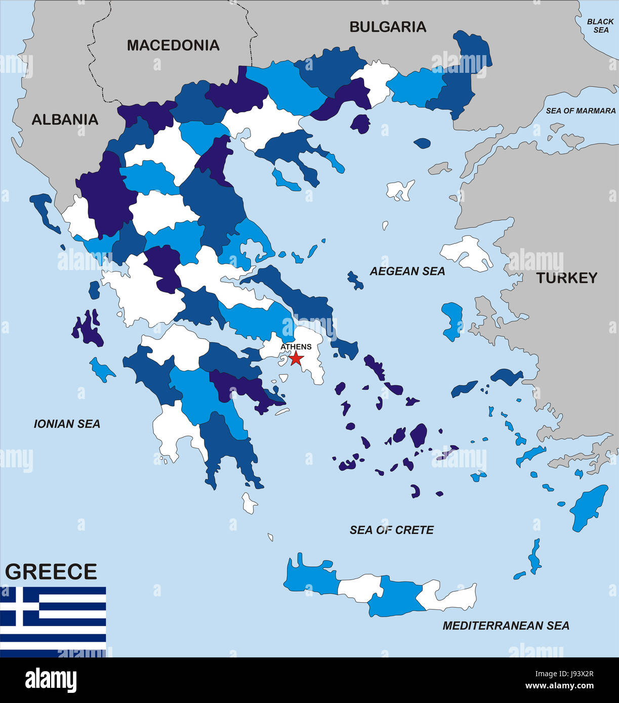La Grecia, mappa, Atlas, mappa del mondo, viaggi, politico, Grecia, bandiera, paese Foto Stock