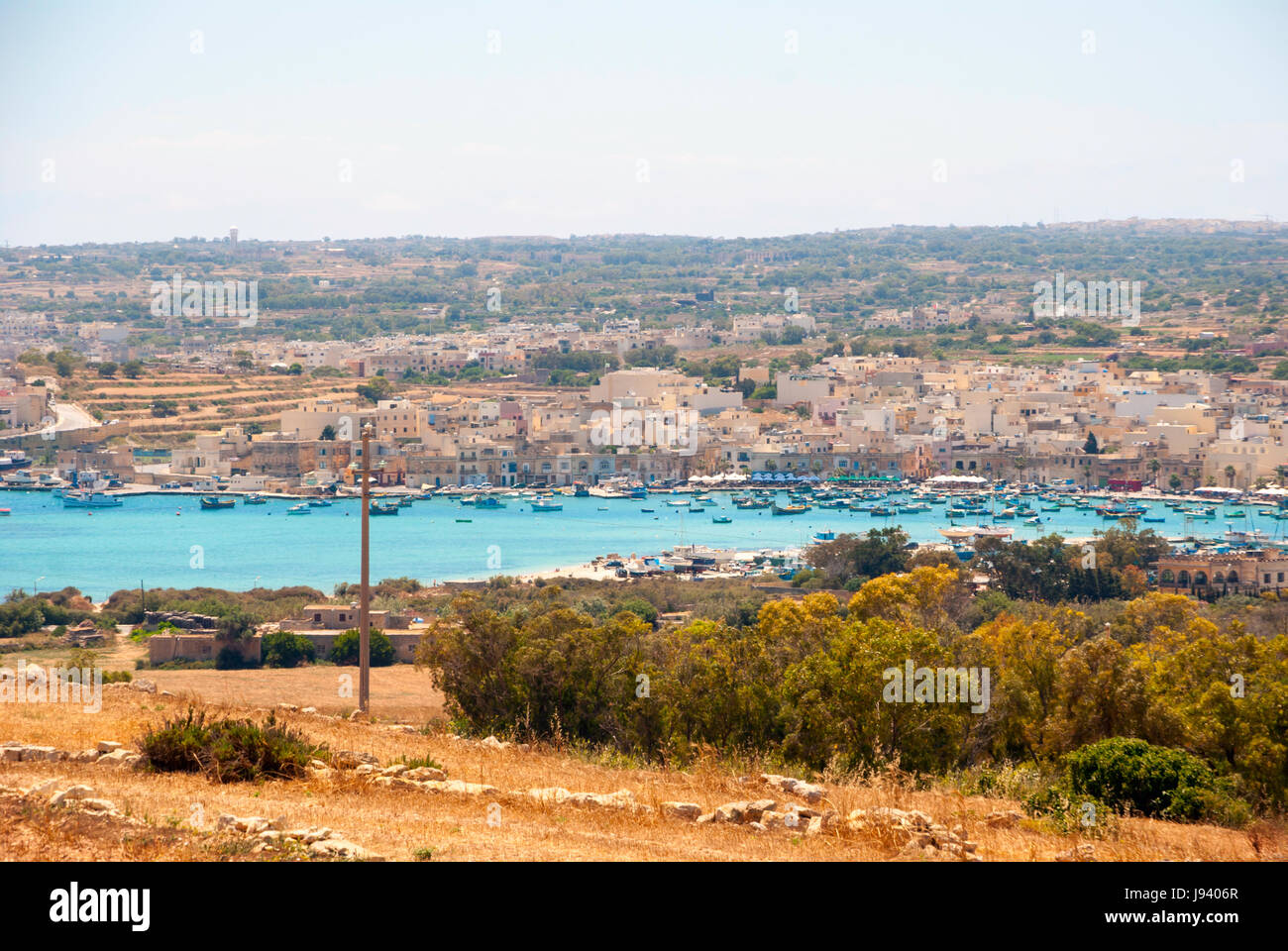 Vista sulla baia di Marsaxlokk, Malta Foto Stock