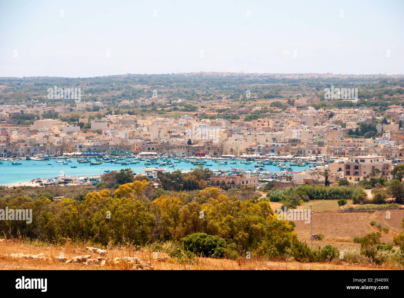 Vista sulla baia di Marsaxlokk, Malta Foto Stock