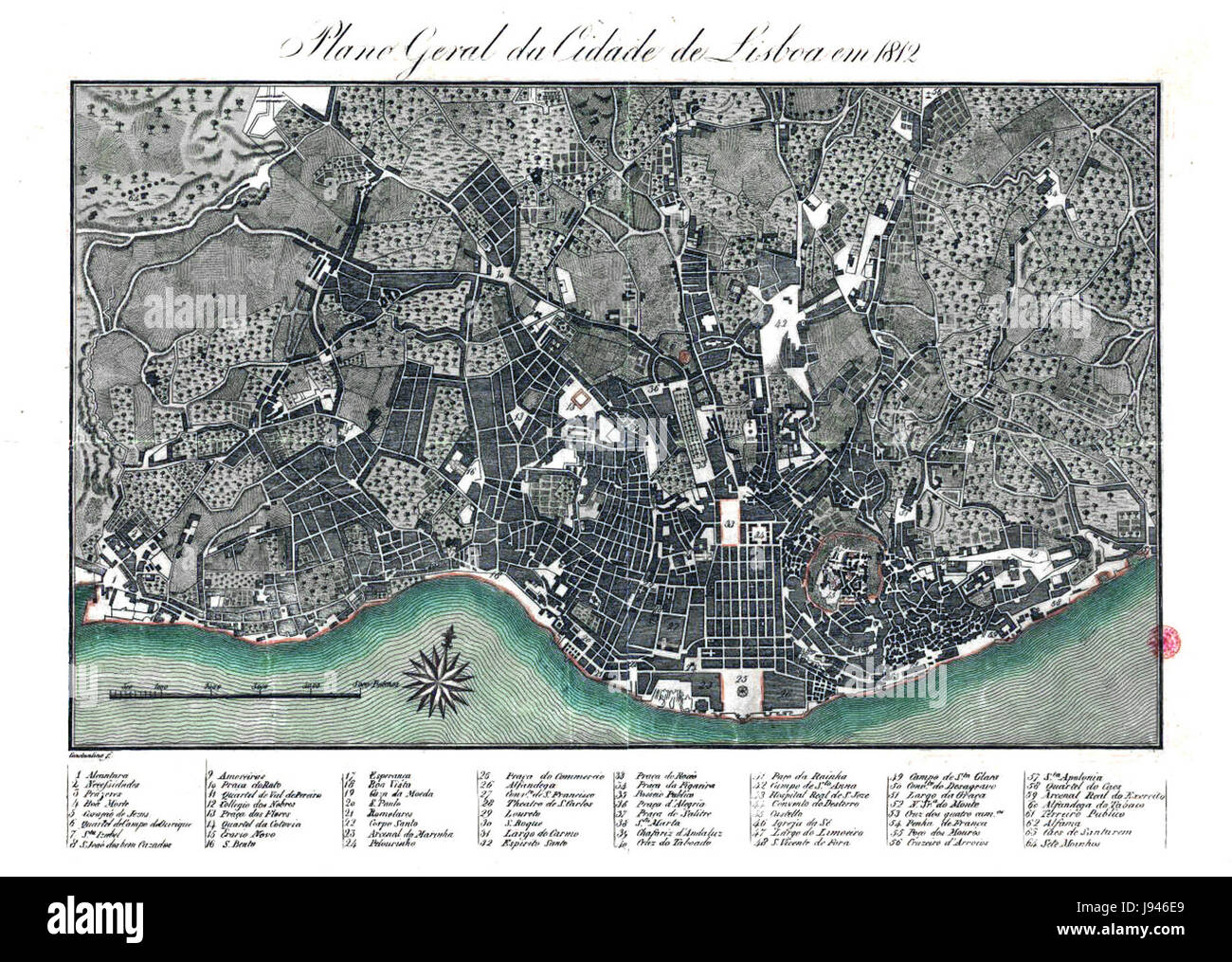 Plano geral da Cidade de Lisboa em 1812 Foto Stock
