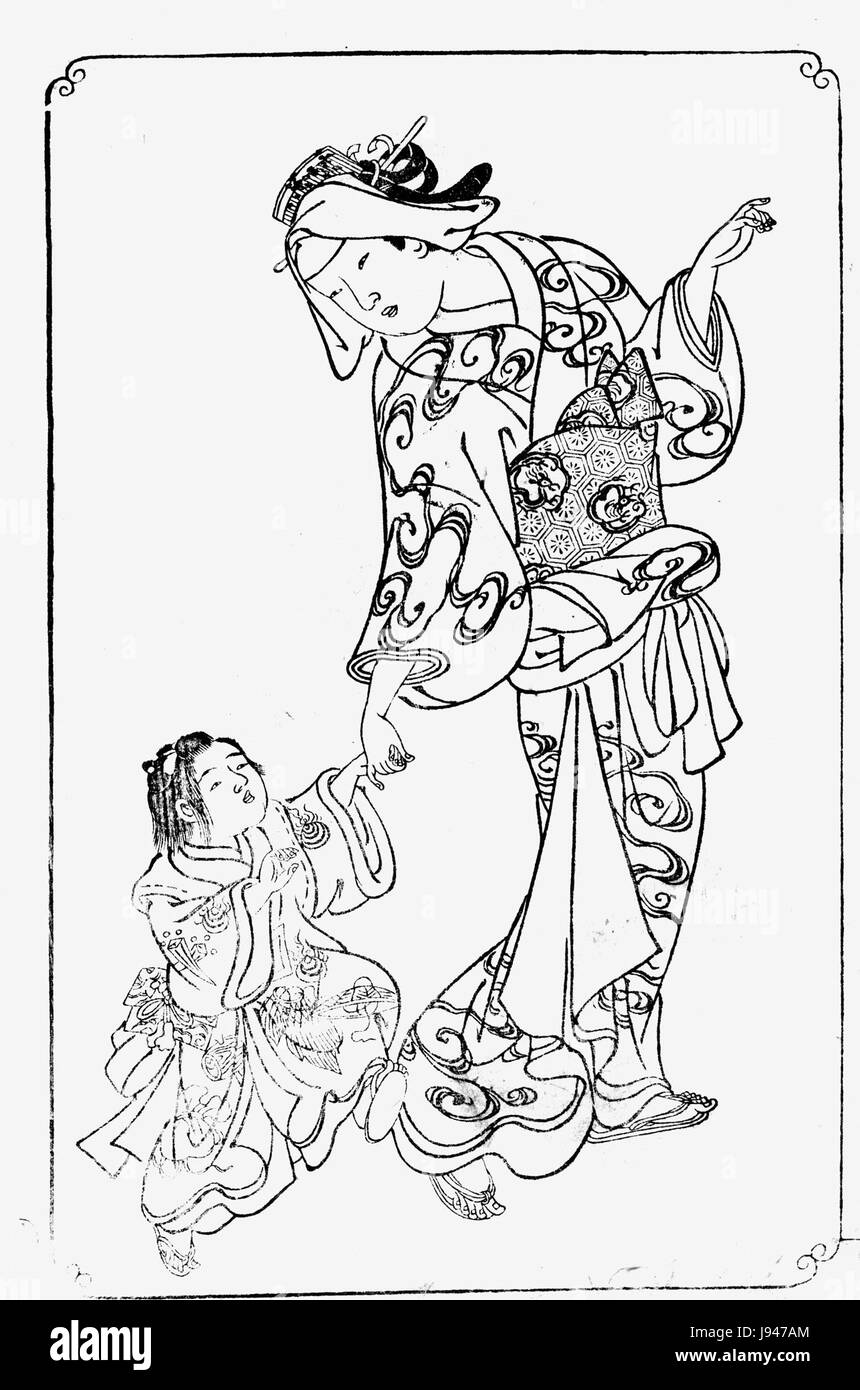 Nishikawa Sukenobu, 1739, Ehon Asakayama,11 gris Foto Stock