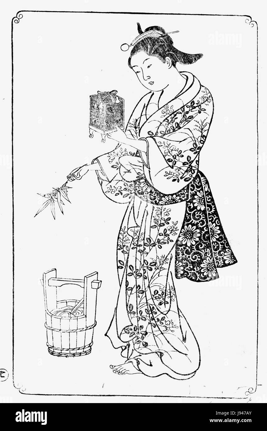 Nishikawa Sukenobu, 1739, Ehon Asakayama,15 gris Foto Stock