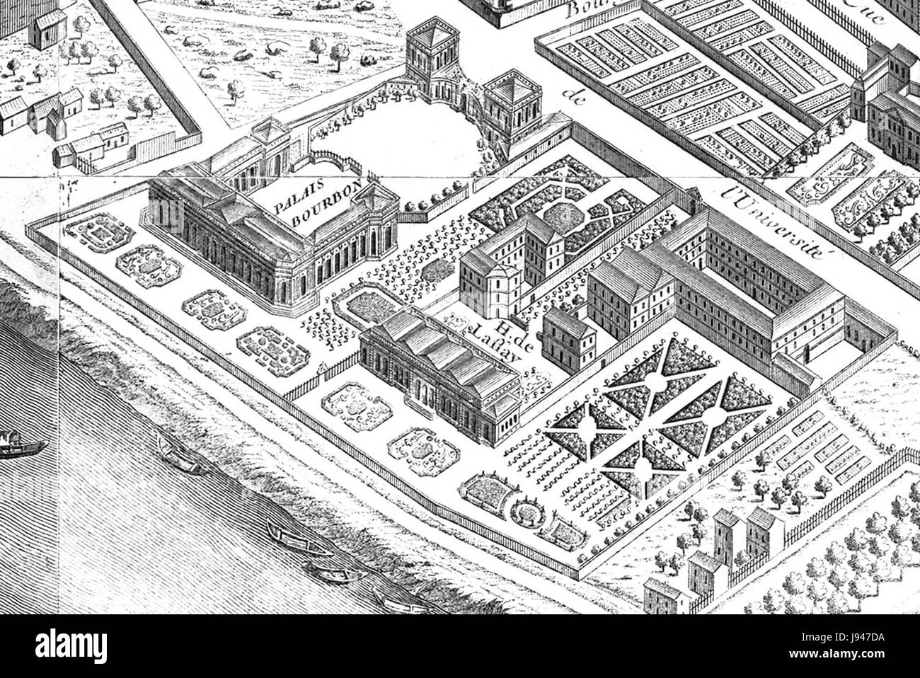 Palais Bourbon su Turgot Mappa di Parigi 1739 Foto Stock