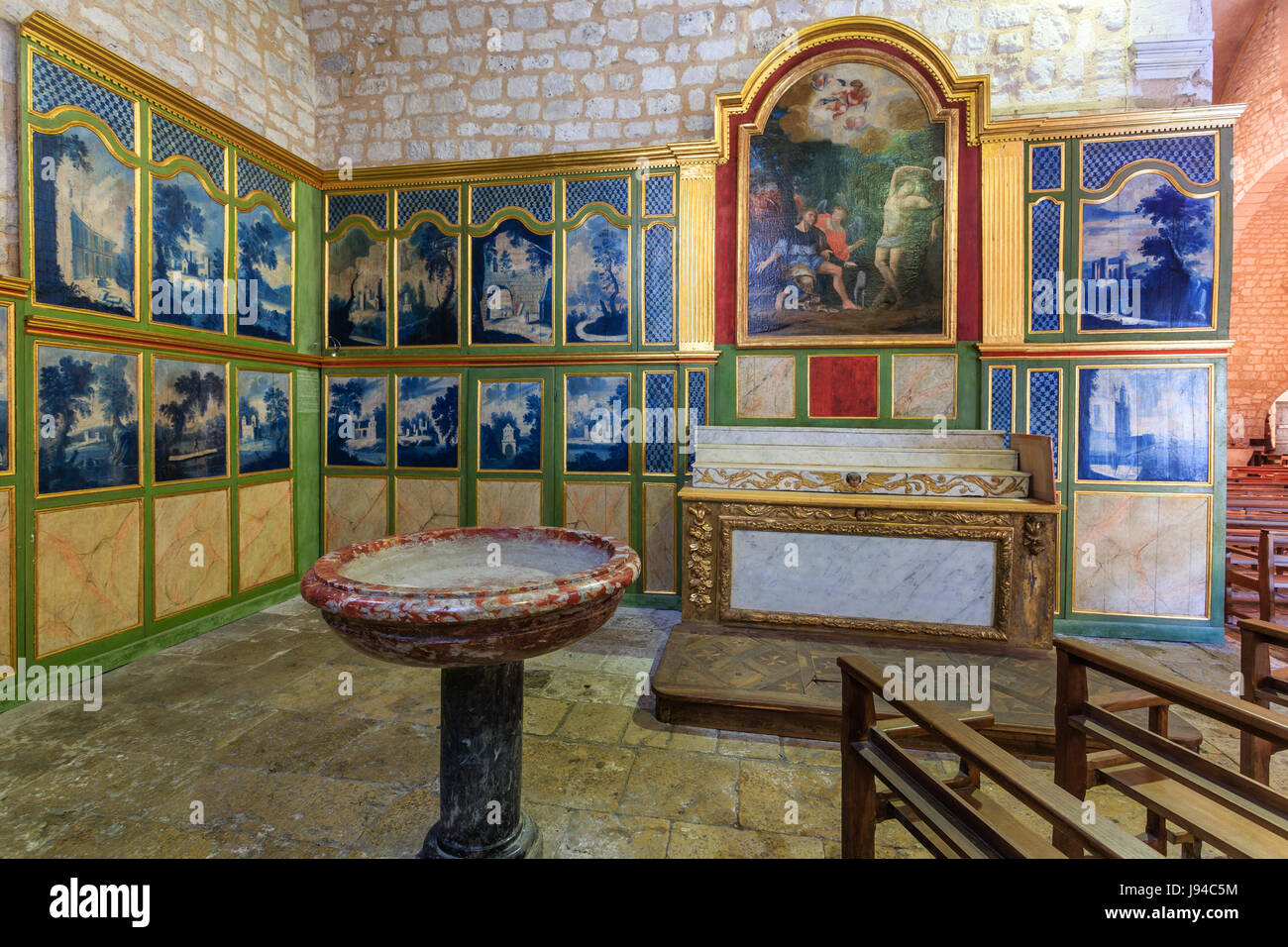 Francia, Tarn et Garonne, Lauzerte, etichettati Les Plus Beaux Villages de France, Saint-Barthelemy Chiesa, camaieux da Giuseppe Ingres Foto Stock