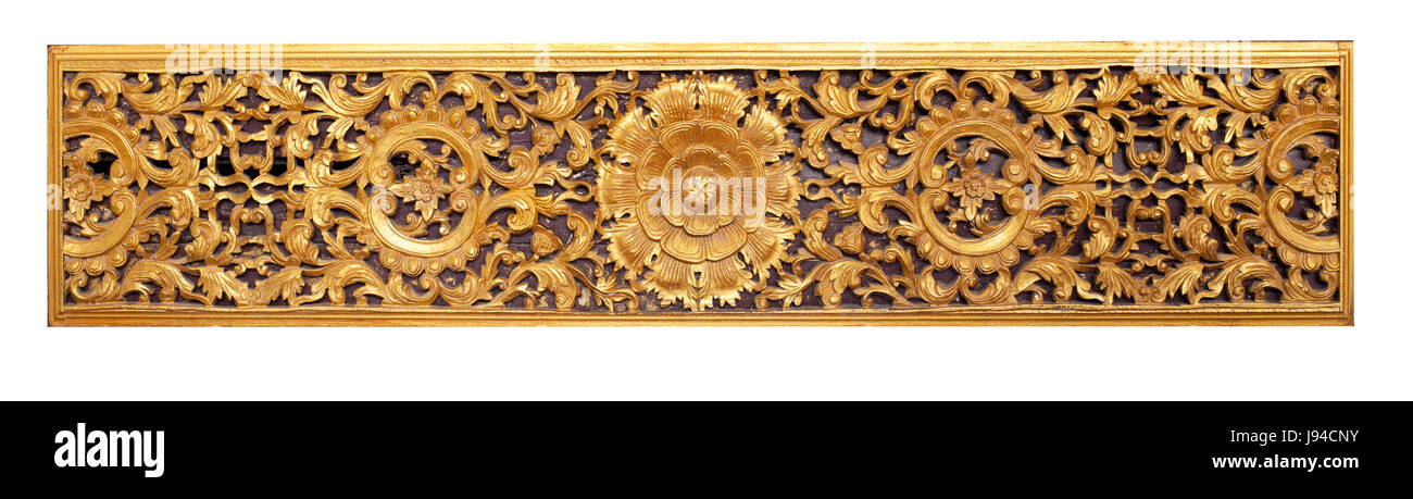 Thai arte artigianato del legno nel tempio pubblica bianco isolato Foto Stock