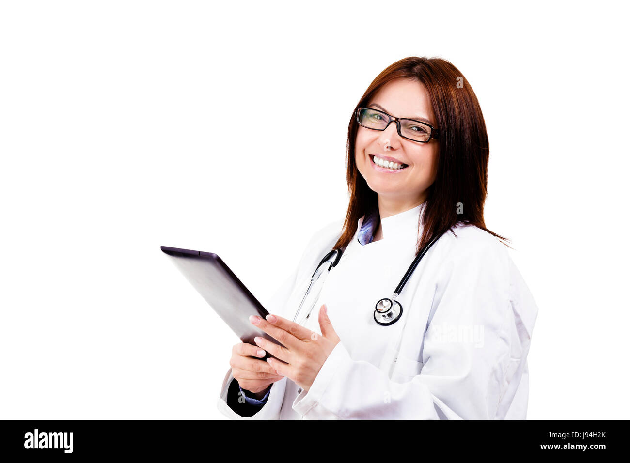 Felice medico donna con i tablet pc Foto Stock