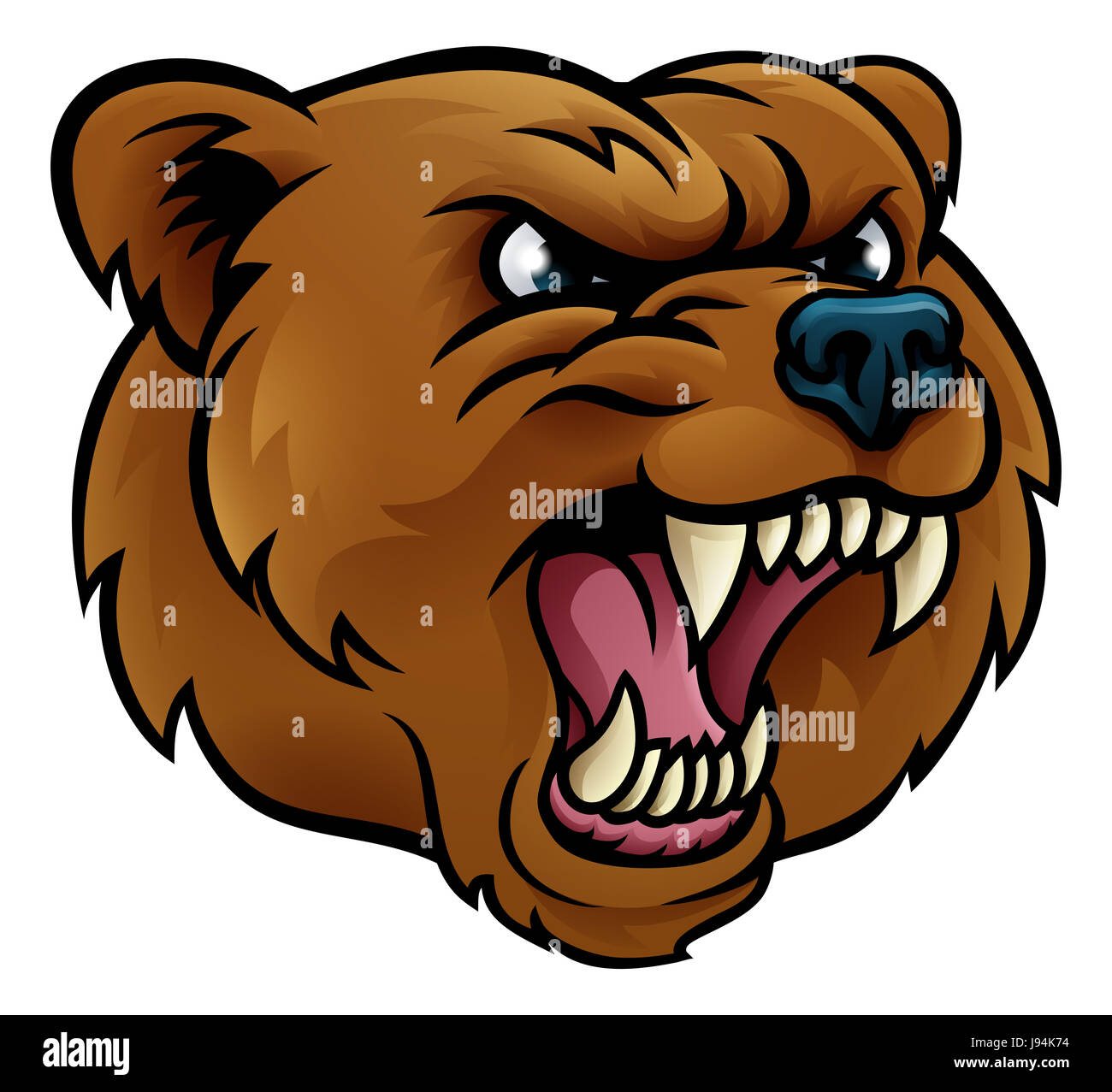 Orso grizzly arrabbiato sport mascotte cartoon volto di personaggio. Foto Stock