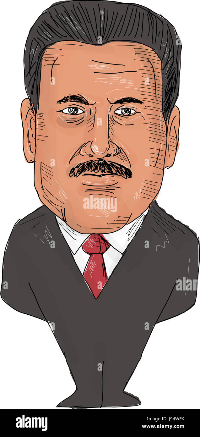 Stile acquerello illustrazione di Nicolas Maduro il presidente del Venezuela se visto dalla parte anteriore impostato su isolato sfondo bianco fatto in cartoon caricatura Foto Stock