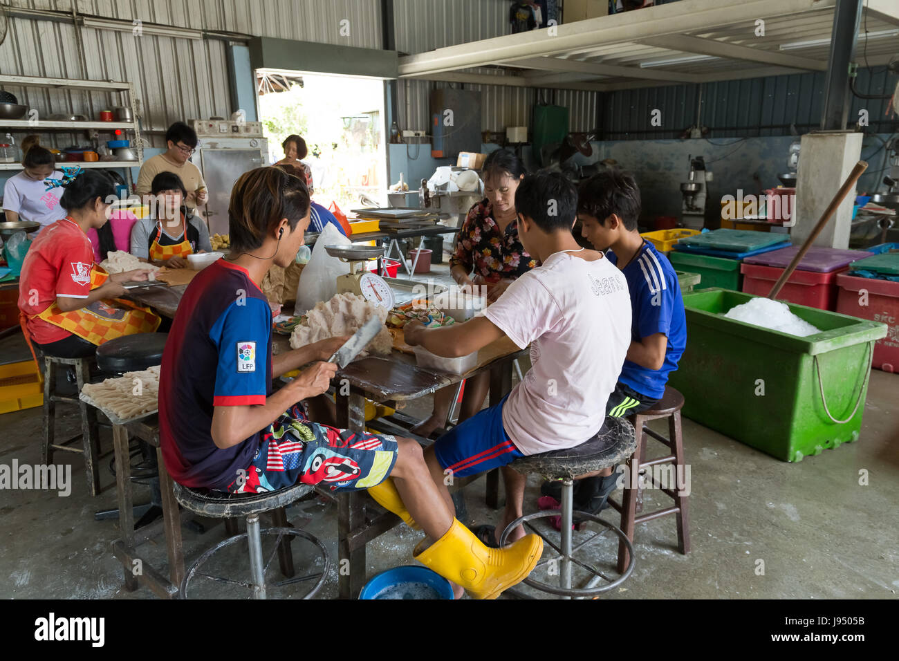 Il lavoro manuale nel villaggio di pescatori chiamato Bagan nella città Sekinchan. Malaysia. Foto Stock