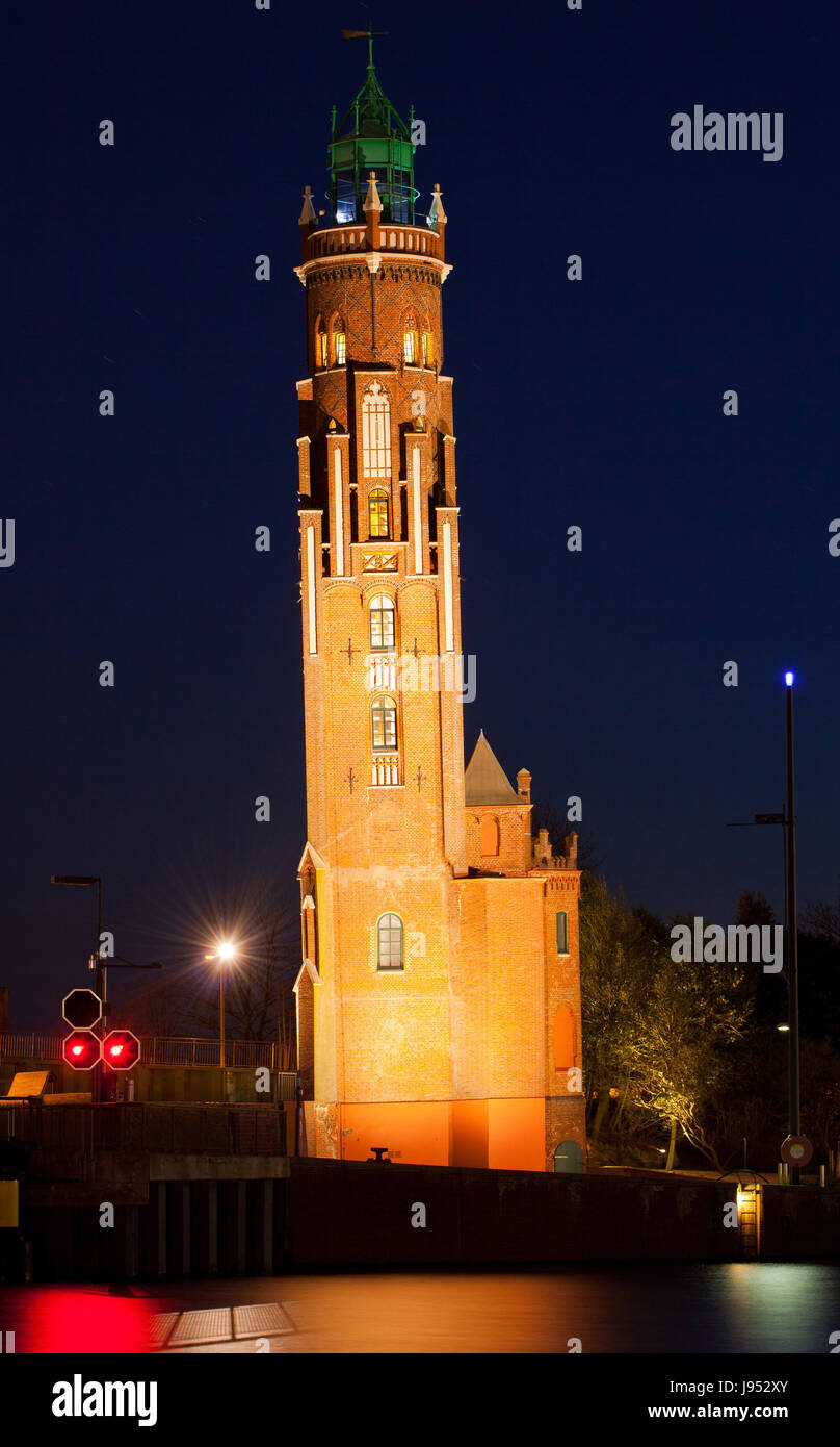 Protezione di edifici storici e monumenti, faro, storico, notte Foto Stock