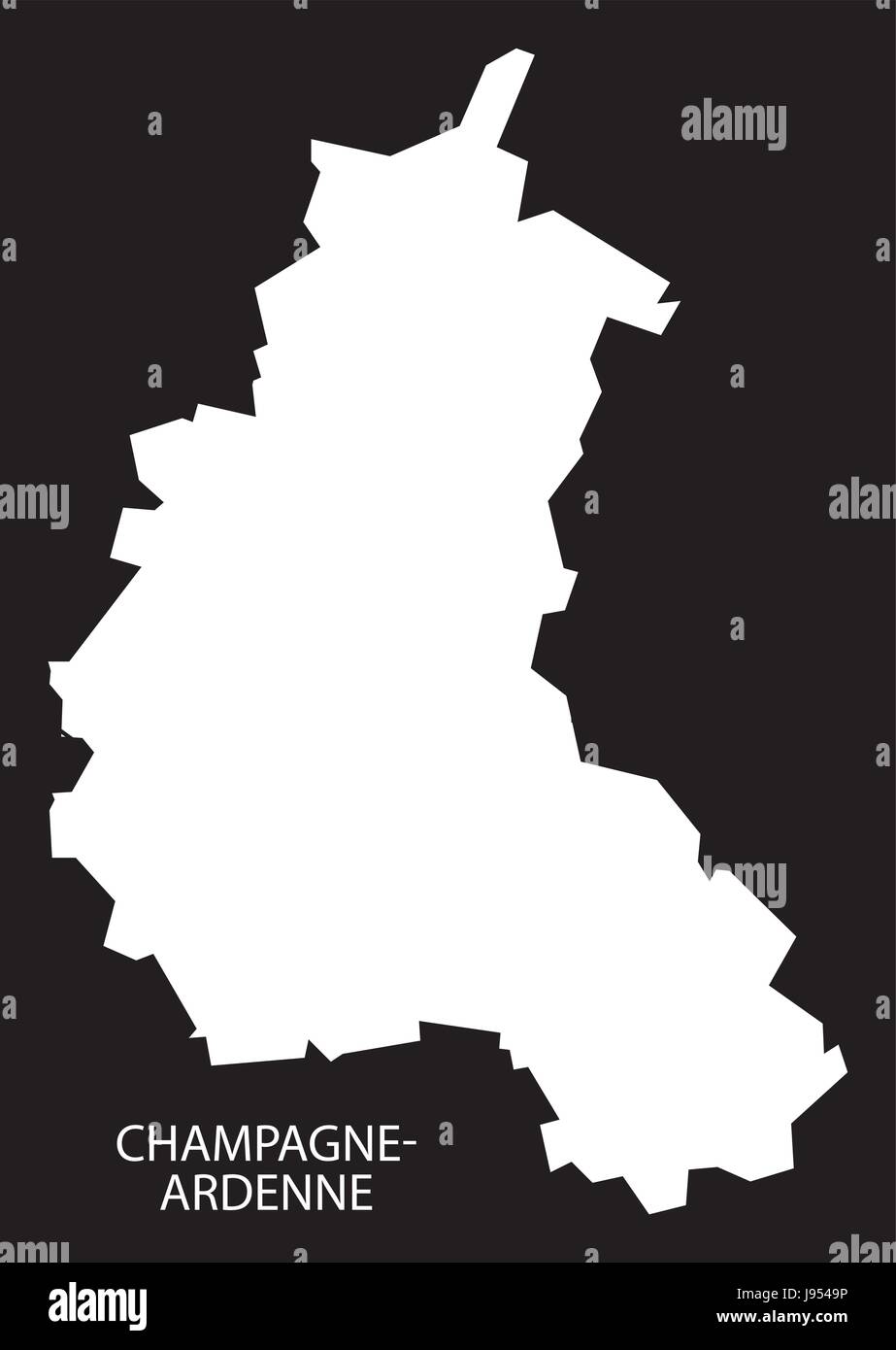 Champagne-Ardenne Francia mappa black invertito illustrazione silhouette Illustrazione Vettoriale