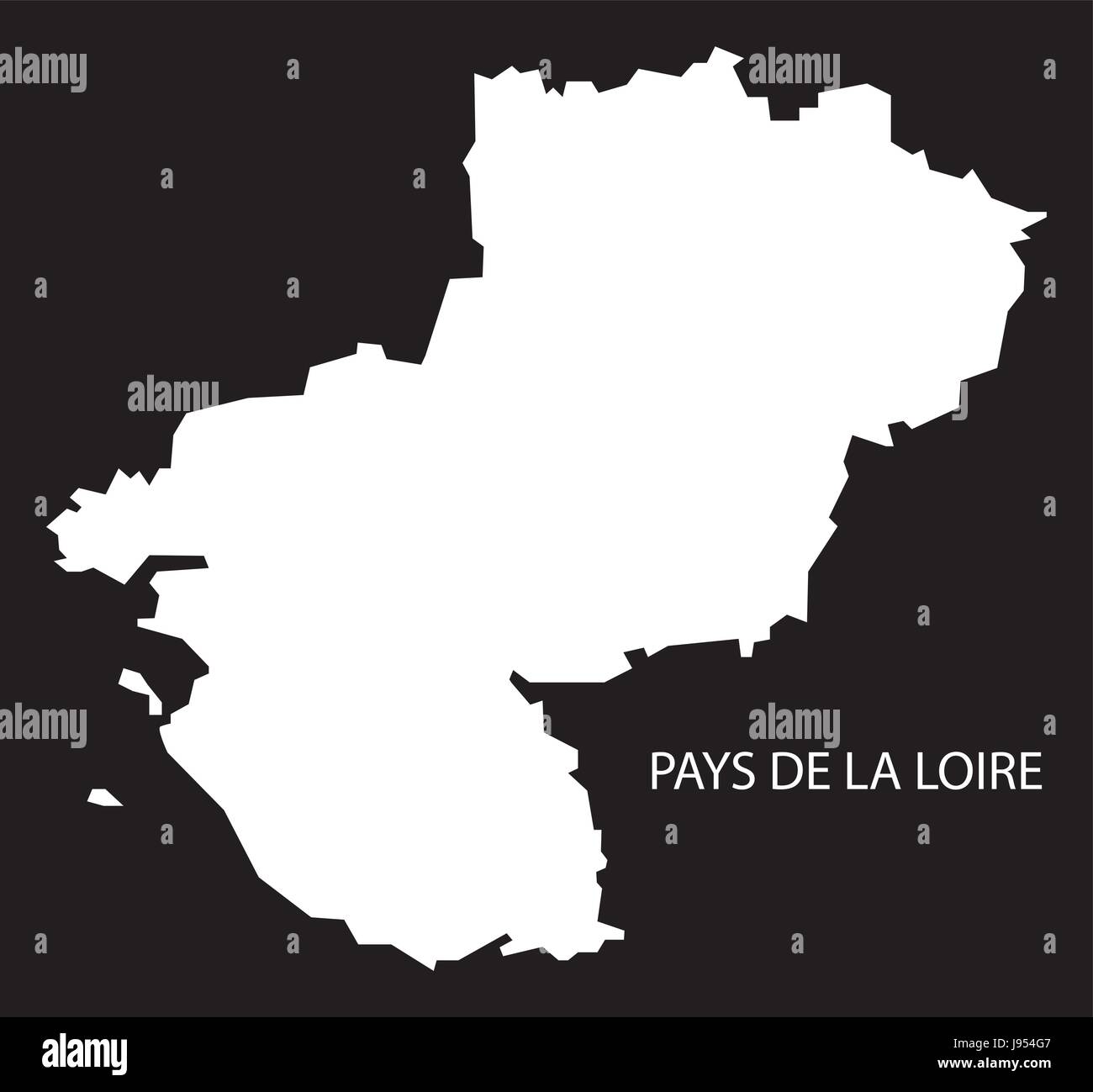 Pays de la Loire Francia mappa black invertito illustrazione silhouette Illustrazione Vettoriale