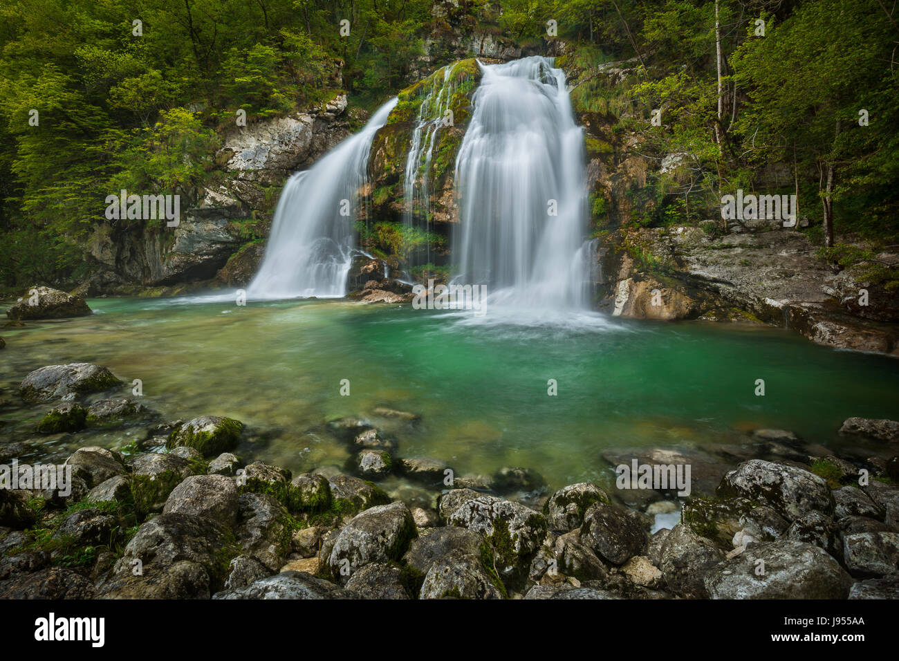 La cascata Virje a Bovec, Slovenia. Foto Stock
