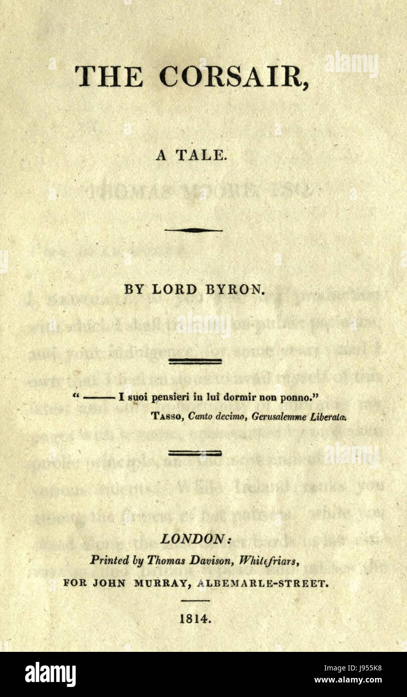 Il Corsair, prima edizione, è un'opera notevole nella letteratura marittima, che presenta avventure ed esplorazioni in alto mare, catturando temi di pirateria e battaglie navali. Foto Stock